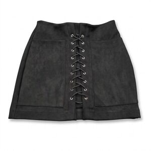 NWT Mystery Jane Size S Black Cut Ties‎ Faux Suede Lace Up Mini Skirt Goth Edgy